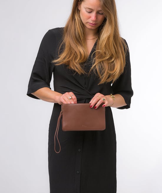 'Layla' Dark Tan Nappa Leather Grab Clutch Bag