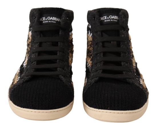 Dolce & Gabbana Men's Beige Brown Wool Cotton High Top Sneakers