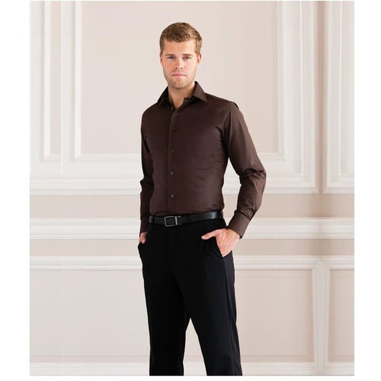 Russell Collection Männer Hemd Easy Care, langarm (Schokobraun) - Image 5