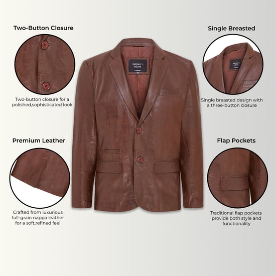 Mens Brown Slim Leather Italian Blazer Jacket-Somero