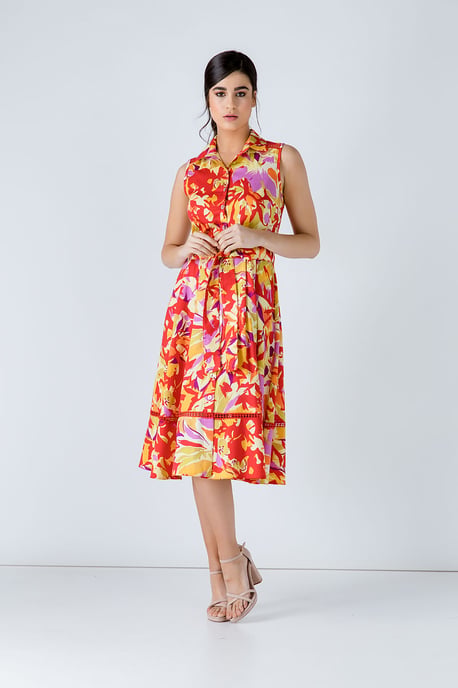 Kleid mit Knopfdetails und multicolor Druck - Image 1