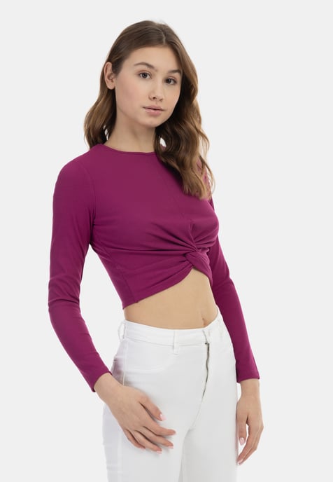 Mymo Langarmshirt Damen Fuchsie - Image 3