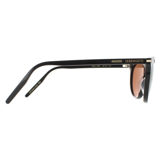 Serengeti Round Womens Shiny Black Mineral Polarized Drivers Gold Elyna