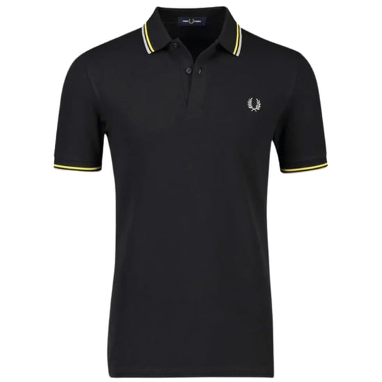 Fred Perry Gelbes Zwillingsgestreiftes Kragen Schwarz Polo-Shirt - Image 1