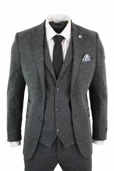 Herren 3-teiliges Anzug aus grauem Fischgräten-Tweed - Image 1