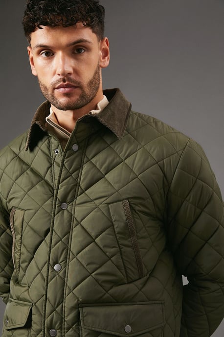Cord Collar Diamond Quilted Jacket
