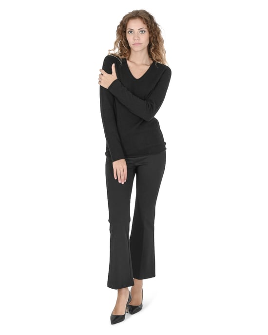 Crown Of Edinburgh Kaschmir Womens V Neck Sweater Coe 0022 Schwarz - Image 1