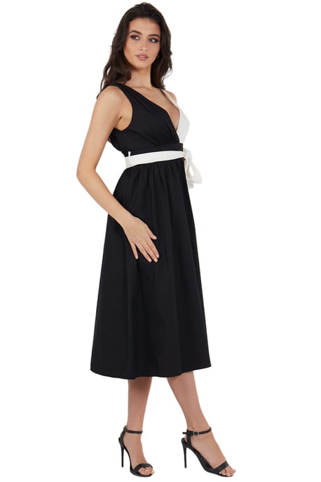 Schwarzes Midikleid aus Popeline mit kontrastierender weißer Taille - Image 2