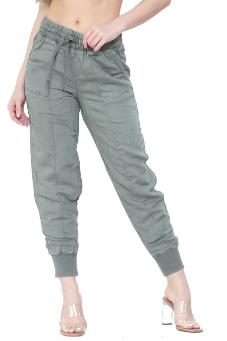 EX M&S Womens Leinenhose mit Bündchen Khaki - Image 1