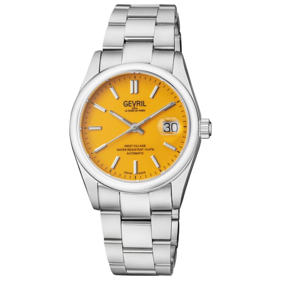 Gevril Herren Automatik West Village Schweizer Automatik Sellita SW200 Gelbes Zifferblatt Edelstahlarmband - Image 1