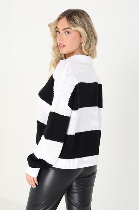 White 'Florence' Striped Knitted Jumper With Zip Neck