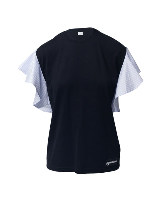 Burberry Gestreifter Rüschensleeve Oversized T-Shirt aus schwarzer Baumwolle - Image 1