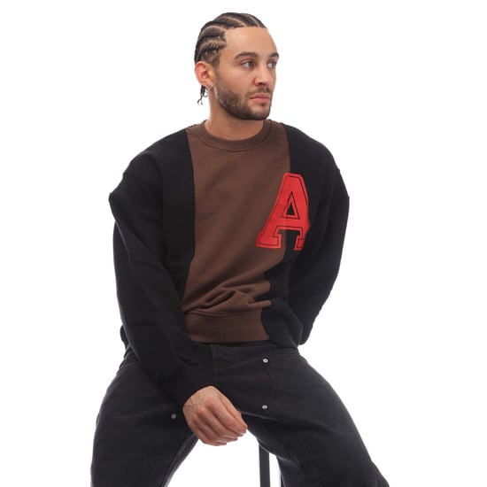 VARSITY Sweatshirt mit Rundhalsausschnitt aus Fleece-Baumwolle in Braun, Schwarz - Image 4