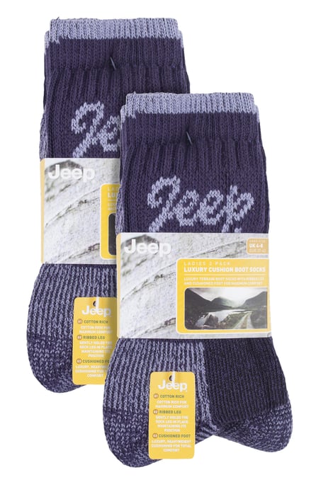 JEEP 6 Paar Multipack Damen Baumwolle atmungsaktive gepolsterte Wandersocken | Gepolsterte Anti-Blister-Crew-Trekkingsocken für Damen Lila / Lila - Image 2
