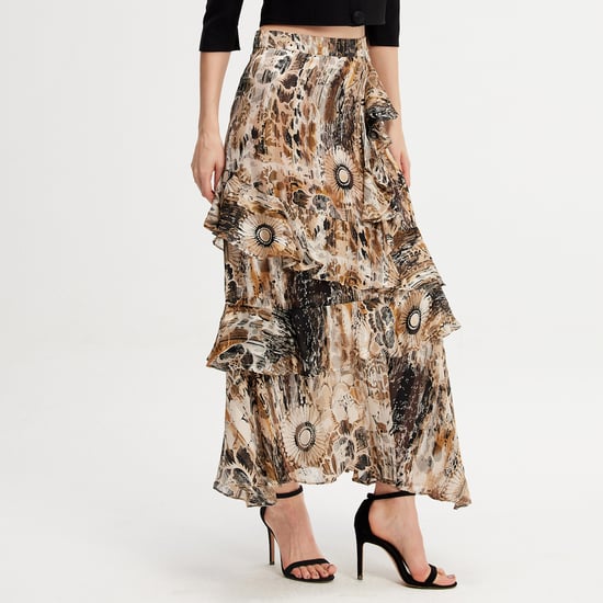 Langer Chiffon-Rock mit Rüschen und Blumendruck - Image 2