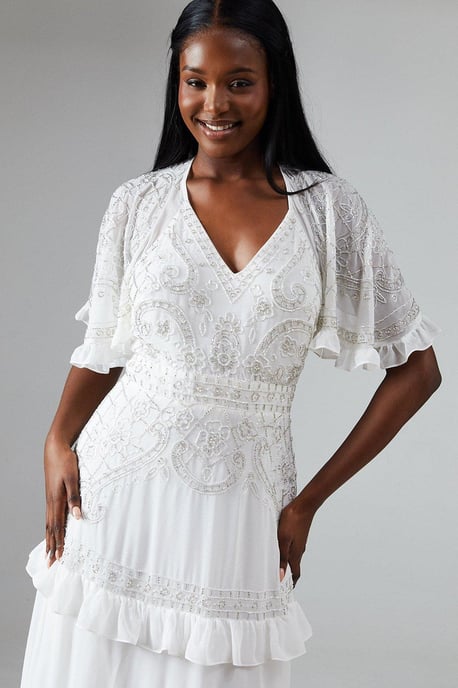 Cape Sleeve Tiered Embellished Wedding Dress - Image 2