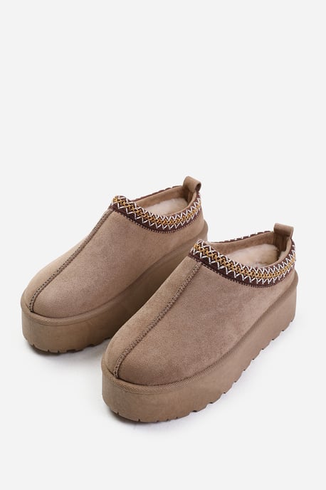 Wheres That From Womens 'Freeze' Flatform Embroidered Low Ankle Slipper Boots