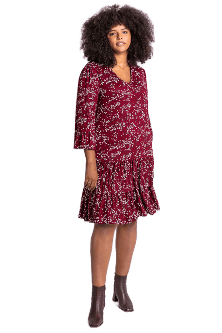 Curve Floral Print V Neck Dress