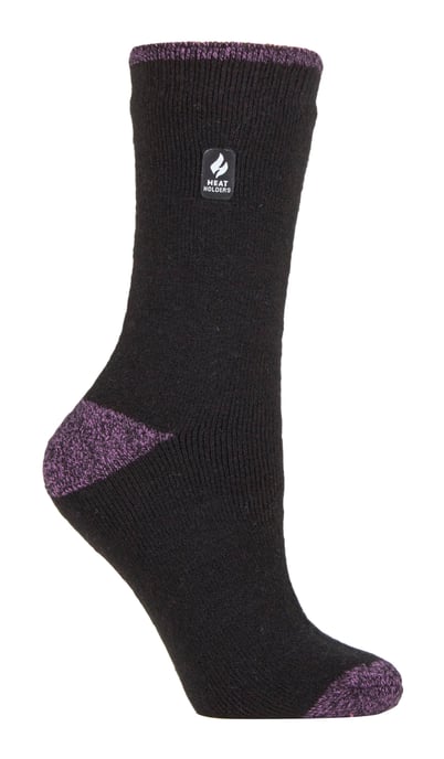 Heat Holders Lite - Isolierte Thermosocken für Damen | Mehrere Designs einschließlich Argyle Streifen Herzen Sterne | Warme Socken für Winter - Schwarz / Lila H&T (Teneriffa) - Image 1