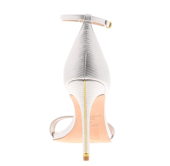 Ted Baker Womens Sandals Helmiam Heels Leather Round Toe Ankle Strap Silver