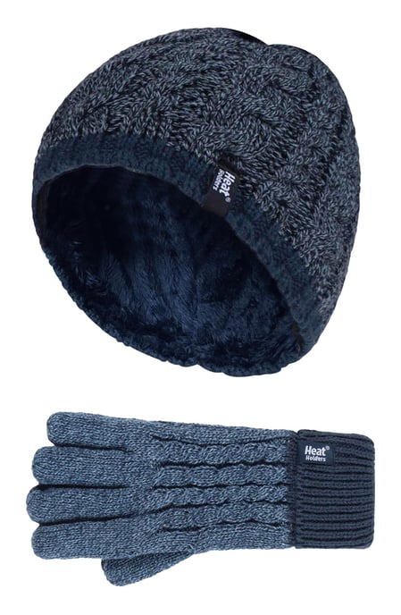 Wärmehalter - Jungen Kinder Kabel stricken warmes Fleece gefüttert thermische Wintermütze und Handschuhe Set - DN1P7 - Image 1