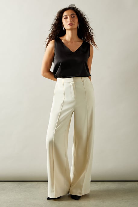 High Waist Pintuck Straight Trouser