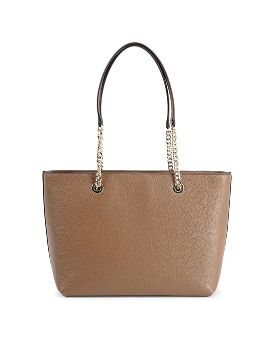 Leather Front Zip Tote Bag