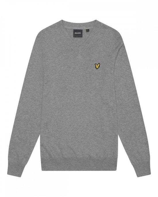 Lyle & Scott � Pullover aus Baumwollmerinowolle mit V-Ausschnitt, Grau - Image 1