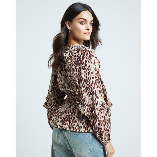 River Island Womens Blouse Beige Leopard Print Frill - Image 3