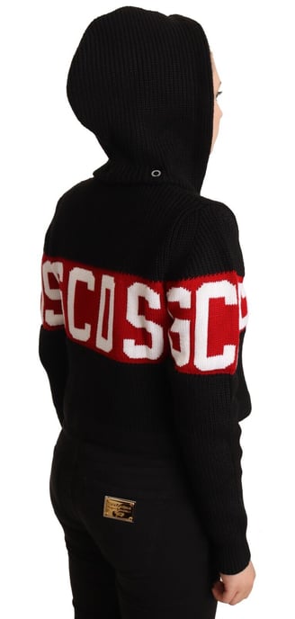 GCDS Damen Schwarze Cashmere Kapuzen-Button-Down-Logo-Strickjacke - Image 5