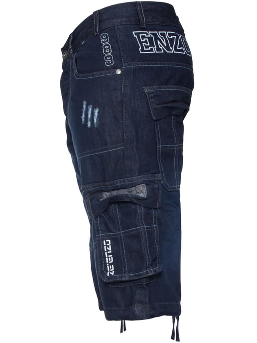 Enzo Herren Cargo Combat Denim Shorts - Image 3