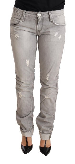 Acht Gray Tattered Cotton Slim Fit Jeans