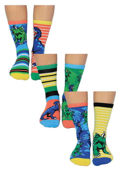UNITED ODD SOCKS - Jungen 6 Pack Dino-Eier Neuheit Baumwolle ungerade Socken in Geschenk-Box - Dino-Eier - Image 1