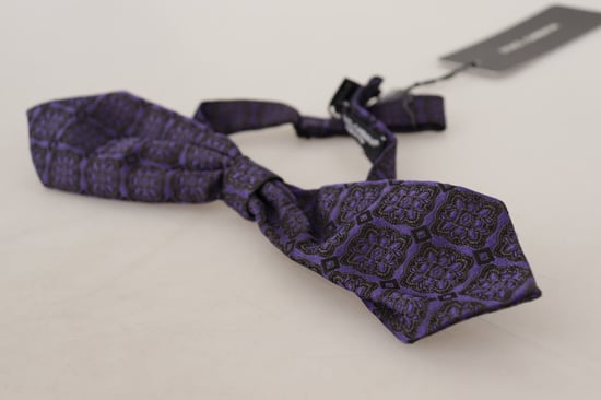 Dolce & Gabbana Blue Geometric Silk Adjustable Neck Papillon Men's Tie