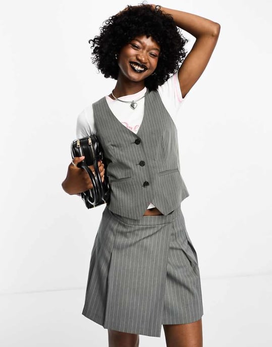 ASOS DESIGN slim striped waistcoat in grey