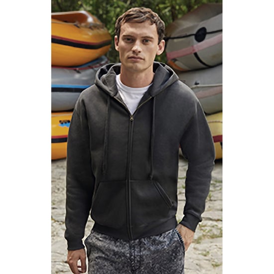 Fruit Of The Loom Herren Zip durch Kapuzen-Sweatshirt / Hoodie (Charcoal) - Image 3