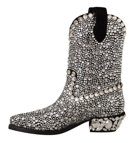 Dolce & Gabbana Damen Schwarze Wildleder Strass Kristall Cowgirl-Stiefel - Image 3