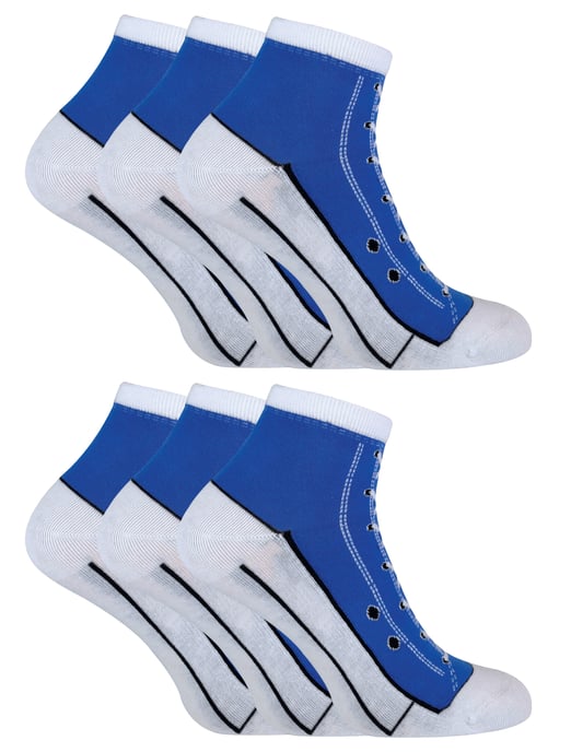 6 Paar Multipack Socken, die wie Schuhe aussehen | Socken Snob | Neuheit lustig Lace Up Converse Socken - blau - Image 1