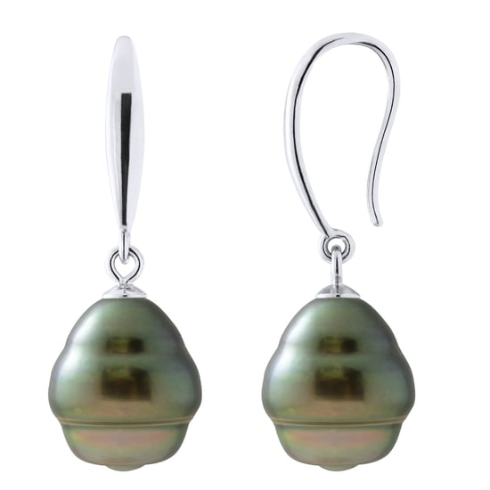 Earrings of Silver 925 and Real Cultured Tahiti Pearls Circled 10-11 mm