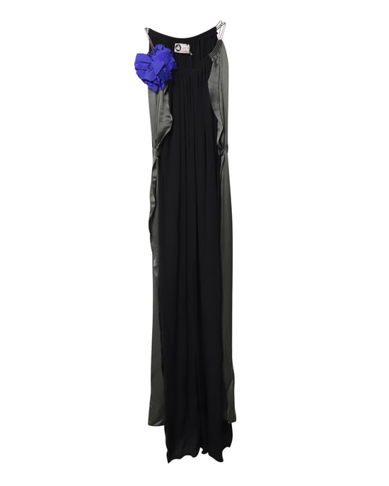 Lanvin Blumenapplikationen Abendkleid aus schwarzer Seide - Image 5