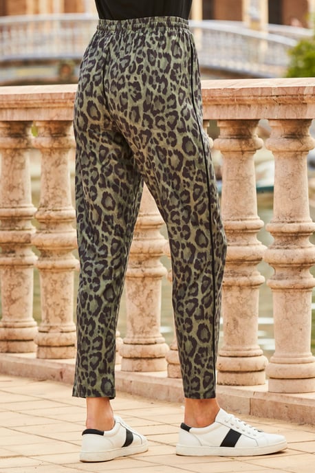 Khaki Green Animal Print Joggers With Pockets