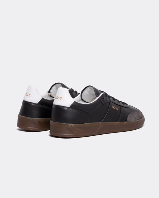 BOSS Orange Brandon Mens Leather and Suede Trainers with Embossed Logos