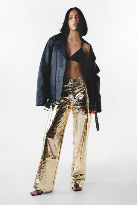 Premium Metallic Croc Straight Leg Trousers
