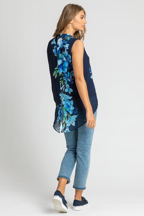 Floral Print Dipped Hem Chiffon Vest Top