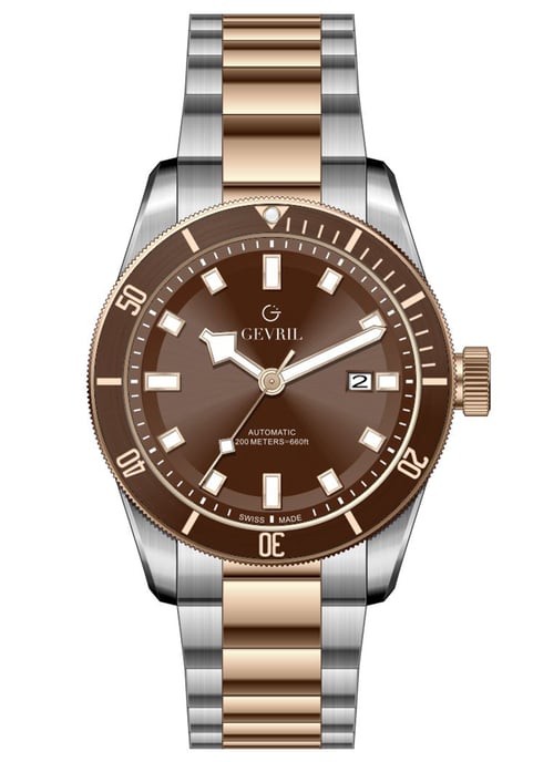 Gevril Herren Yorkville Schweizer Automatik Sellita SW200 Braunes Zifferblatt Zwei-Ton-Uhr - Image 1