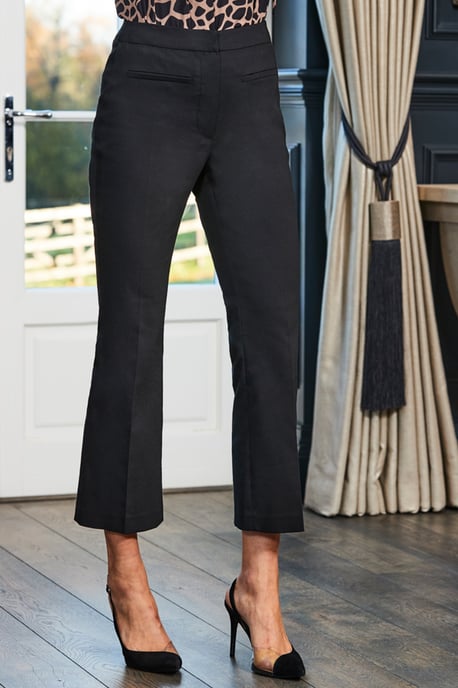 Black Cropped Kick Flare Trousers