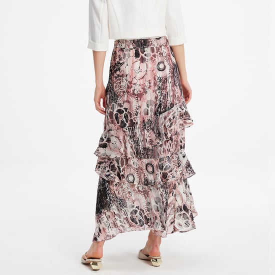 Langer Chiffon-Rock mit Rüschen und Blumendruck - Image 4