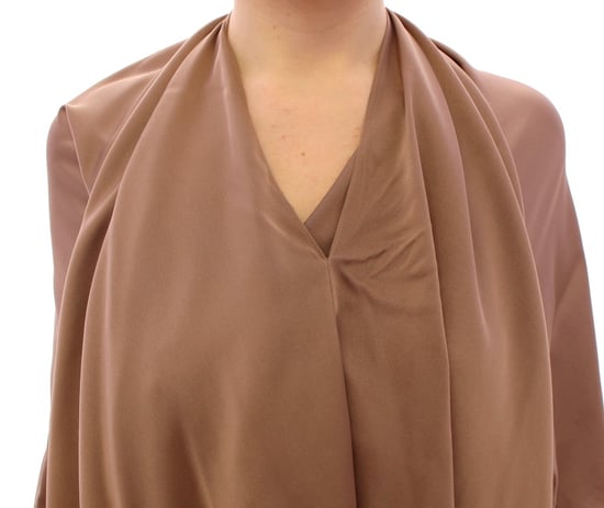 Lamberto Petri Damen Braun Drapiertes Seiden Sheath Cocktailkleid - Image 4