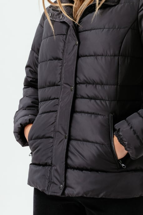 Hype Womens Charcoal Scribble Label Fitted Puffer Jacket