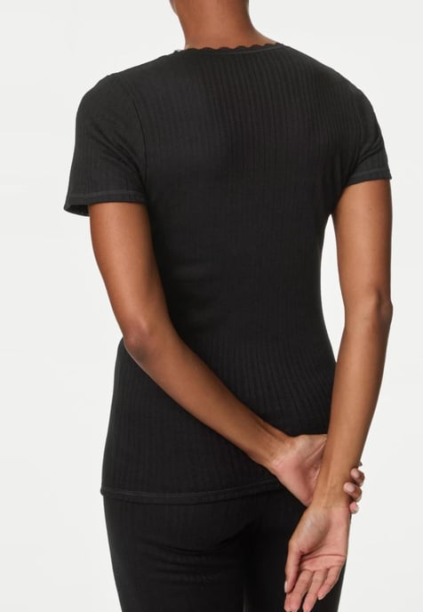 Damen 2er Pack Thermal Pointelle Kurzarm Tops in Schwarz - Image 3